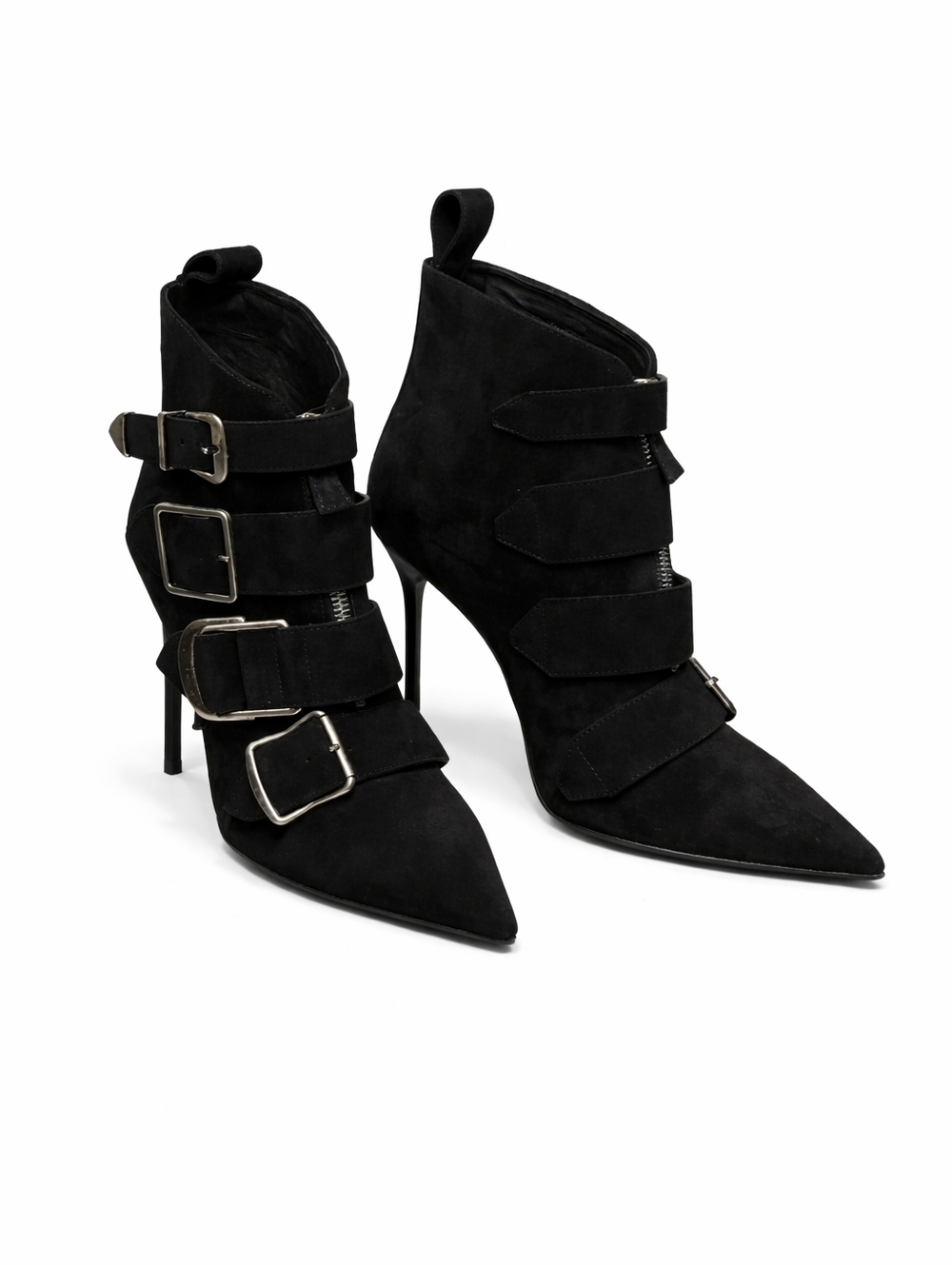 Burberry Black Suede Milner Buckle Ankle Boots, Sexy, Size 7.5